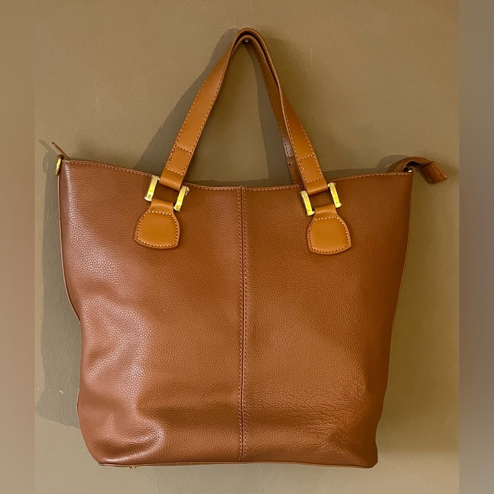 Joy & Iman Alexandria Leather Tan Tote with Matching Crossbody - Everyday Chic - Picture 4 of 12